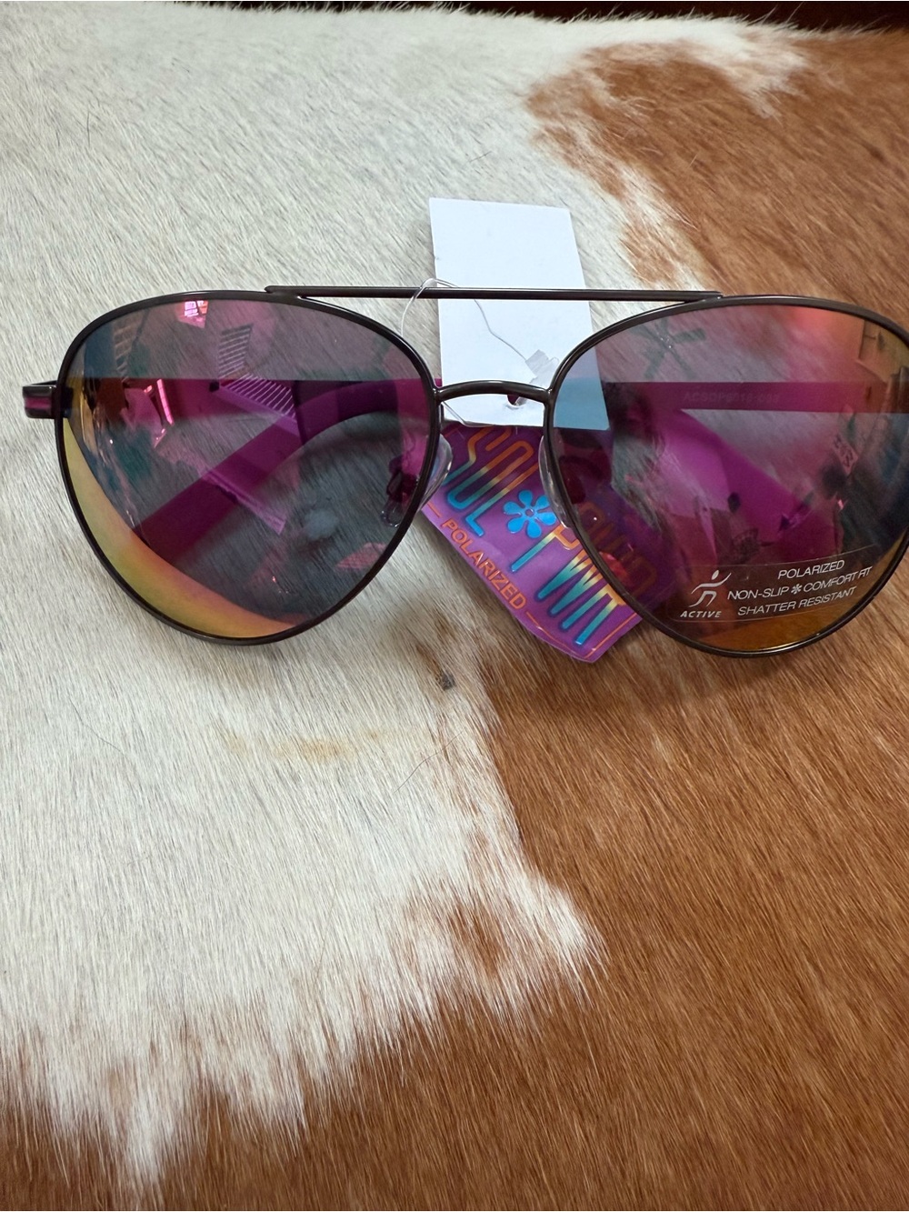 SOL*PWR Fuschia Mirrored Aviator Style Sunglasses w/Black Metal Frames NWT